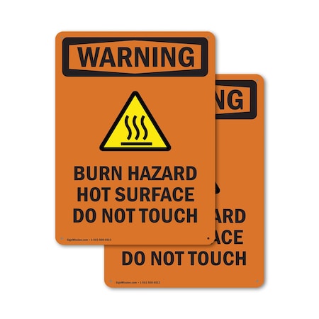 Signmission Hot Surface Sign, 14 in H x 10 in W, Plastic, Burn Hazard Hot Surface With Symbol OS-2PACK-WS-P-1014-V-13004